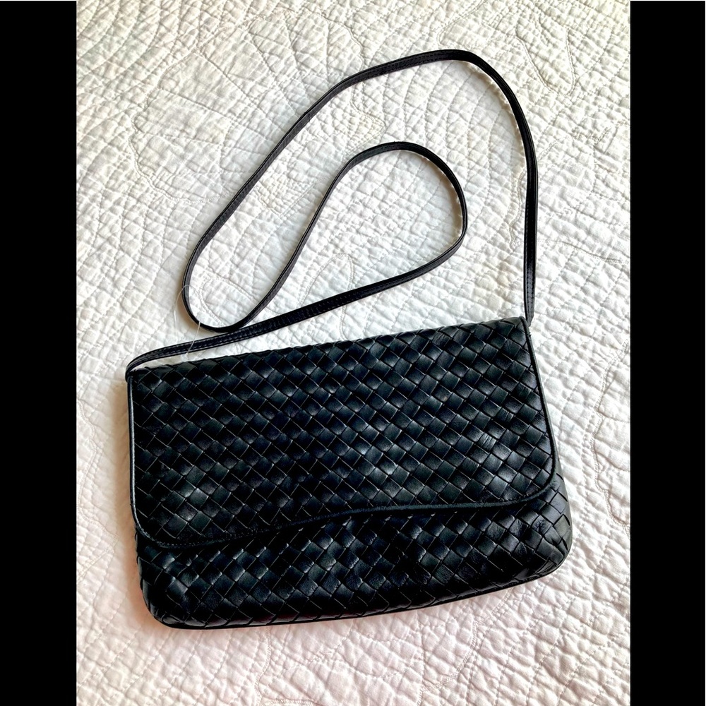 Bottega Veneta Woven Italian Leather Black Crossbody